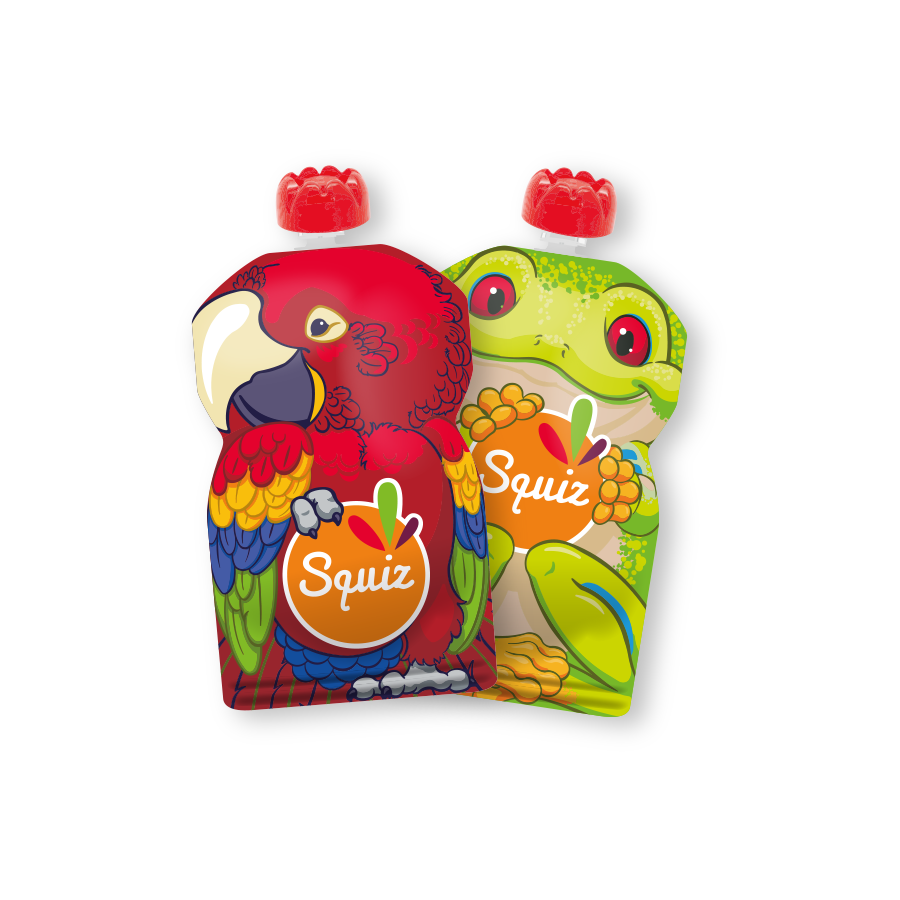 Squiz -- Gourdes réutilisables amazonie 130 ml + 1 squiz'zip - Lot de 4